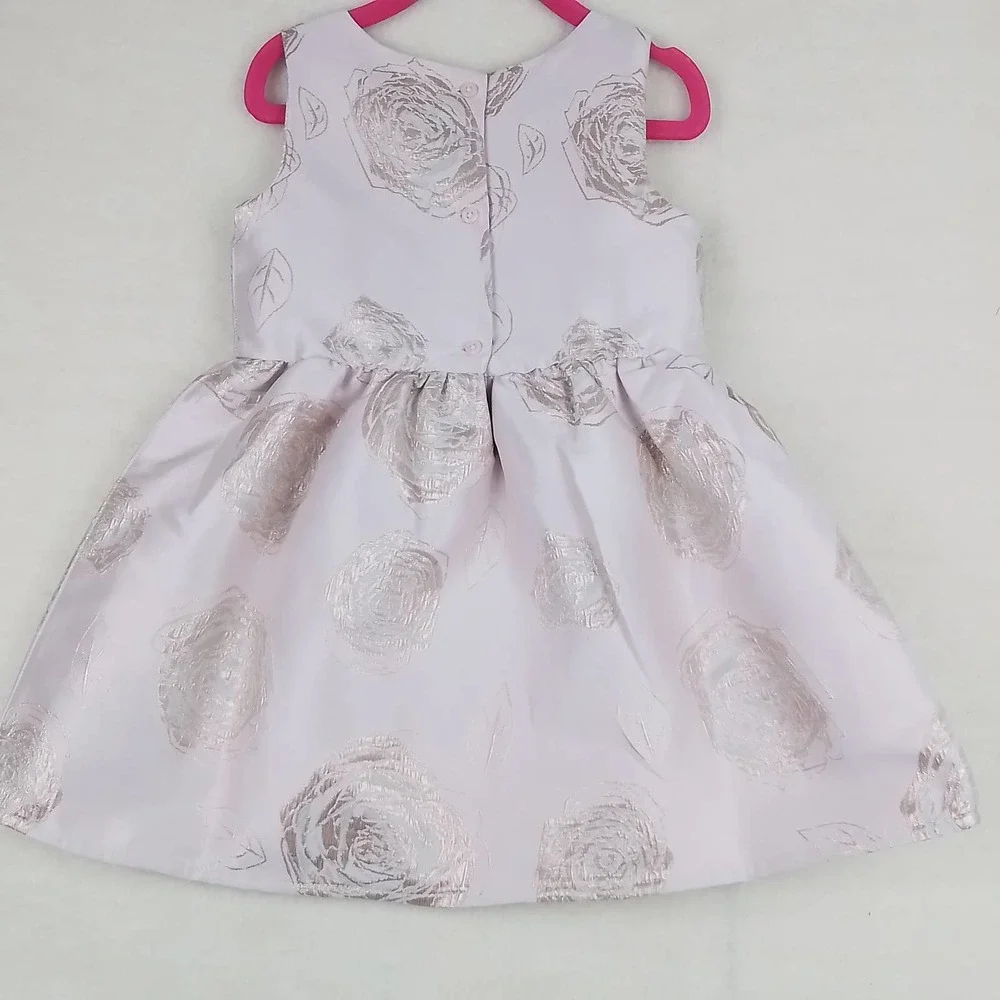 The Children's Place Midi Dress Size 4T in Pink w/ Gold Embroidered Floral Print